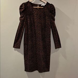 LOFT Brown Leopard Long Sleeve Dress
